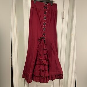 Belle Poque Size S Burgundy Lace-Up Maxi Skirt Victorian Gothic Steampunk Corset